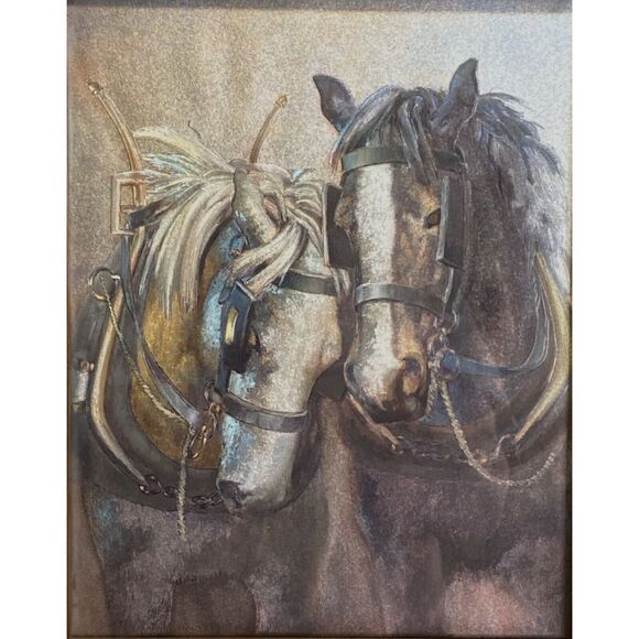 VTG Rosemary Sarah Welch Dufex Foil Print Equestrian Working Horses Wall Art 80s - Picture 3 of 9